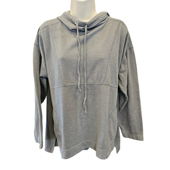 Coldwater creek PL PETITE L grey slub hoodie tunic sweater winter warm grey - Picture 1 of 8